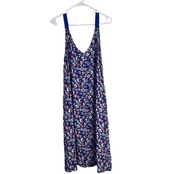 RAG & BONE Dress Womens L Blue Estelle Floral Midi Sleeveless V Neck Beach Boho - Picture 1 of 8
